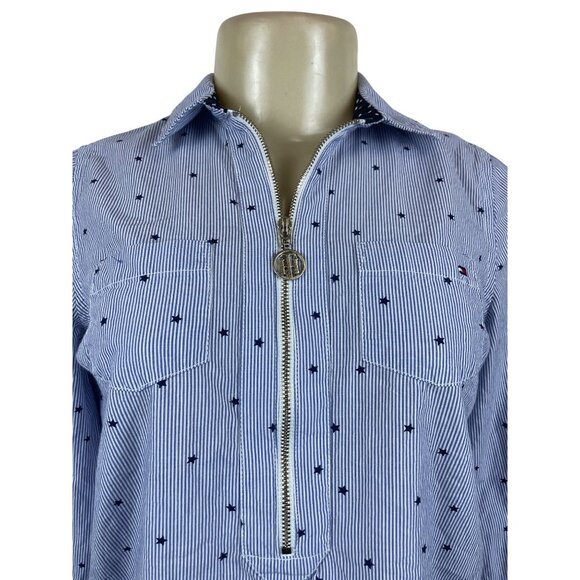 Tommy Hilfiger Blue & White Striped Star Print Womens Long Sleeve Shirt Sz PS - Picture 4 of 8